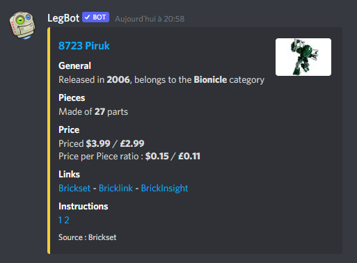 Example of LegBot result when fetching a set